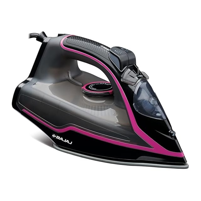 Bajaj Abs Mx-35N 2000W Steam Iron With Steam Burst, Anti-Drip & Anti-Scale Technology, Vertical And Horizontal Ironing, Non-Stick Coated Soleplate, Black & Pink, 2000 Watts