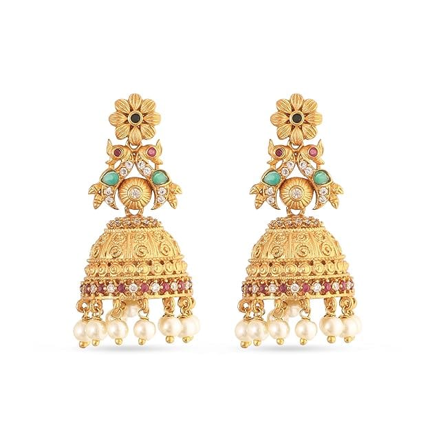 Tarinika Antique Gold Plated Vaishnavi Jhumka Earrings with Peacock Design - Indian Earrings for Women Perfect for Ethnic occasion | Traditional Earrings For Women