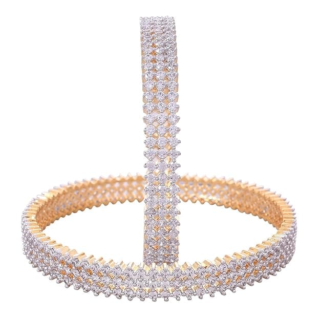 Ratnavali Jewels American Diamond Studded Gold Plated Traditional White CZ/Diamond Bangles for Women/Girls RV2643