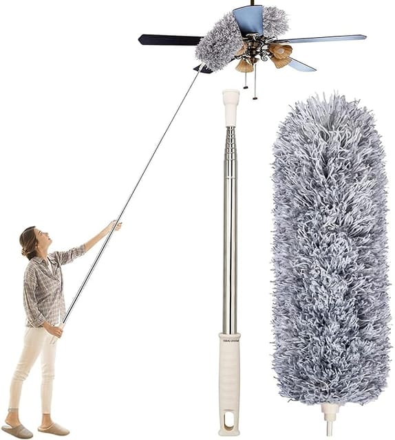 TIRALUHEM Microfiber Feather Duster Fan Cleaner Mop with extendable Pole 100 Inch with Anti Scratch Bendable Head Brush for Cleaning High Cobweb Stick high Ceiling Fan Ceiling Duster for Dust