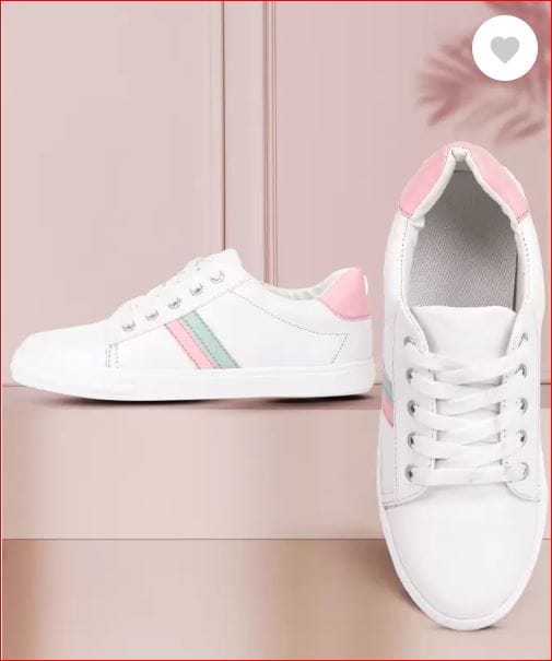 Sneakers For Women  (White, Green, Pink , 3)