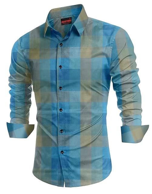 IndoPrimo Men's Cotton Casual Cloudbrust Checks Shirt for Men Full Sleeves - Rustom