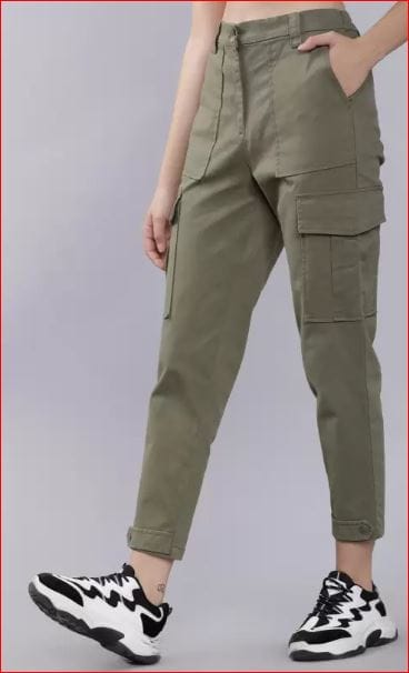 Women Regular Fit Green Cotton Blend Trousers