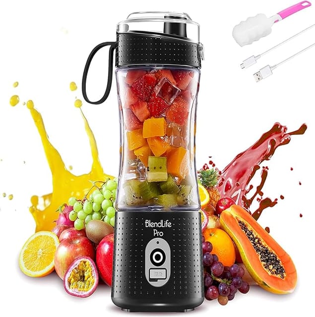 BlendLife Pro Portable Blender With Sipper For Juices, Shakes, Smoothies, Baby Food, Crushes Hard Ingredients, 210 Watts Motor, 4000Mah Usb Rechargeable Battery, 400Ml, 1-Year Warranty - Black