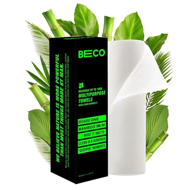 Beco Reusable Bamboo Kitchen Towel/Tissue Roll (Reusable upto 2000 times)- 20 sheets|Soft & Highly absorbent| Ecofriendly-No Trees Cut| Better alternative to Paper Tissue Roll