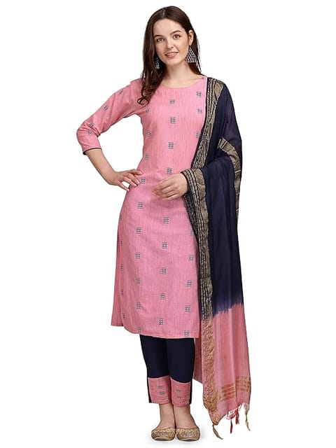 VredeVogel Cotton Jacquard Butti Kurta Pant and Viscose Dupatta Set for Women