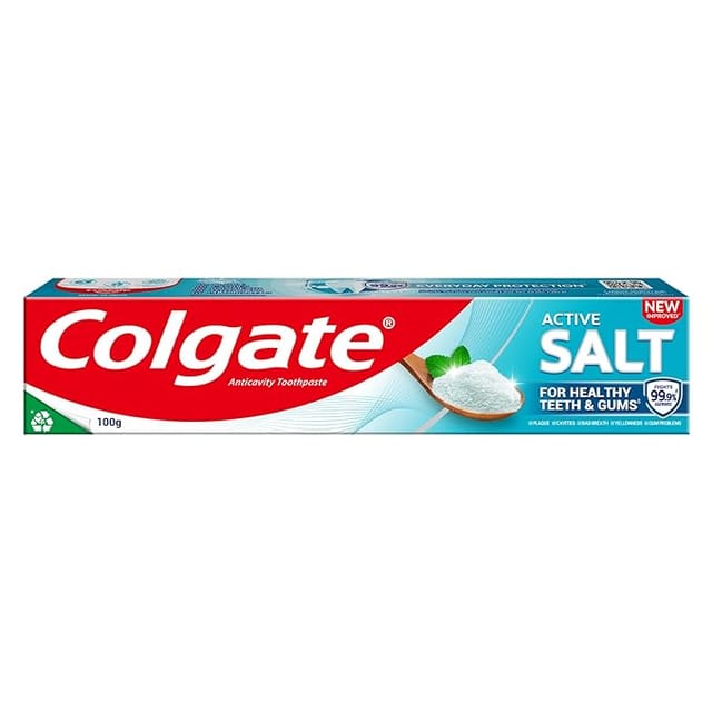 Colgate Active Salt Toothpaste, Daily Germ Protection, Pack of 100g, Toothpaste with Salt and Mint, Healthy Gums & Teeth, Tooth paste that Fights Germs & Provides Fresh Breath