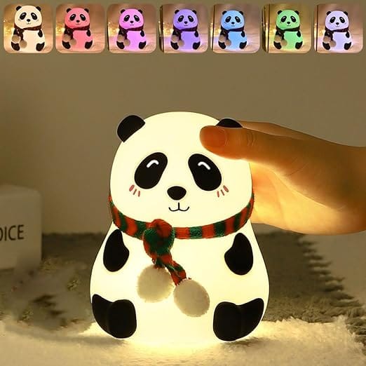 One94Store Panda Night Light for Kids- Rechargeable Silicone LED Lamp, 7-Color Changing, Perfect Room Decor & Gift for Toddler, Children, Teens- Cute Valentine's Day Present (Close Eye), Sandal