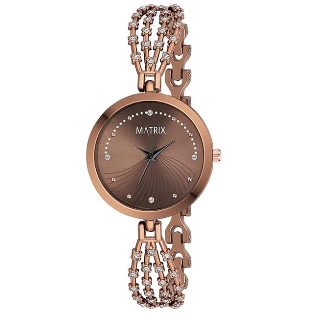 Matrix Daisy Collection | Stone Studded Dial with Designer Stone Studded Bracelet Chain Analog Watch for Women & Girls