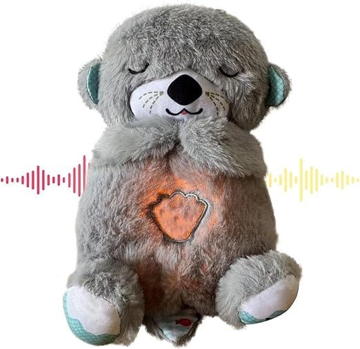 CPENSUS Breathing Teddy Otter Glowing Music for Baby Sensory Sleep Lights Rhythmic Soft Toy Simulation Plush for Babies Kids Soothing Sound