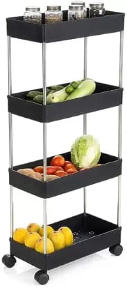 Prizam Dish Drainer Kitchen Rack Plastic Popular 4 Layer Plastic Portable Modern Fruit and Vegetable Trolley