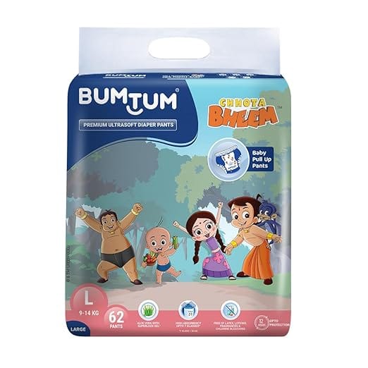 Bumtum Chota Bheem Large Baby Diaper Pants, 56 Count, Leakage Protection Infused With Aloe Vera, Cottony Soft High Absorb Technology (Pack of 1)