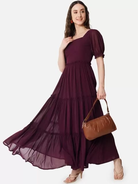 Women Fit and Flare Purple Dress