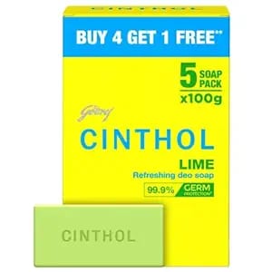 Cinthol Lime Soap, 100g (Pack of 5) - 99.9% Germ Protection | Lime Fresh Fragrance | Soaps For Bath Grade 1 Soap | For All Skin Types