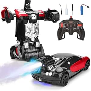 E-ROYAL SHOP Remote Control 2 in1 Convertible Tranfm Robot Car Water Booster Spray Toy for Kids with Rechargeable Battery (Red Color)