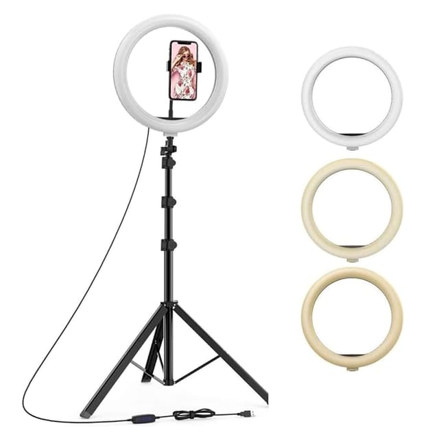 Tygot 10 Inches Big LED Ring Light for Camera, Phone tiktok YouTube Video Shooting and Makeup, 10" inch Ring Light with 7 Feet Long Foldable and Lightweight Tripod Stand