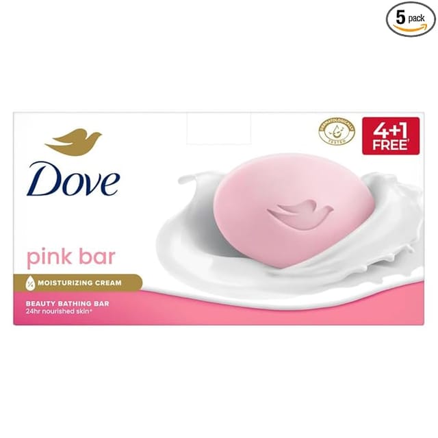 Dove Pink Bathing Beauty Bar Value Pack - More Moisturising Than Ordinary Soap, Cares For Skin & Washes Away Germs, For Soft, Smooth, Glowing Skin, 25% Extra In Pack of 5 of 125 * 5g