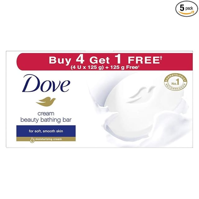 Dove Cream Beauty Bathing Bar (Pack of 5) 125g each For 24 Hour Nourished Skin with ¼ Moisturising Cream and Nutrient Serum