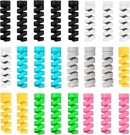 Sounce 25 Pcs Spiral Cable Protectors & Wire Protectors Spring Wire for All Wired Accessories for USB Charger, Data Cable, Headphones, MacBook, Laptop, Elastic Cord Saver (Multi-Color)