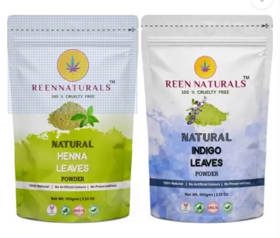 Reen naturals Henna and Indigo Powder for Black Hair Natural Hair dye Pack of 2 (100 gms Each) , Black