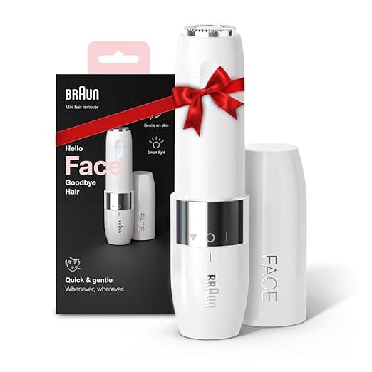 Braun Face Mini Hair Remover FS1000, Electric Facial Hair Remover for Women, Quick, Instant, Gentle, Painless, Smooth Skin, Glow On-The-Go, with Smartlight, for Upper Lips, Chin, Cheeks, Peach Fuzz