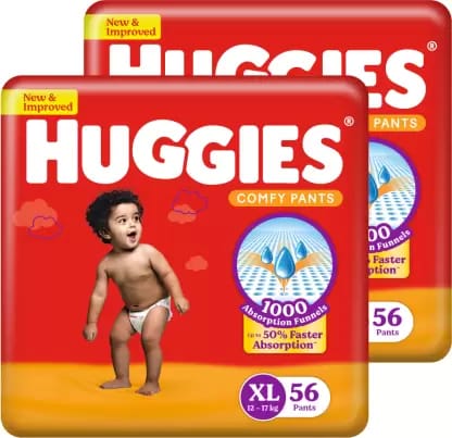 Huggies Comfy Baby Diaper Pants, Upto 50% Faster Absorption (56 X 2) - XL  (112 Pieces)