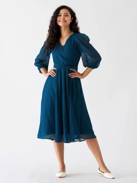 Women Fit and Flare Blue, Dark Blue Dress