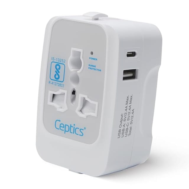 Ceptics Universal Travel Adapter with Type C, 3 in 1 Universal Adapter Plug, Travel Accessories with 1 USB, 1 USB-C with 2.4A,Travel Adaptor International All in One