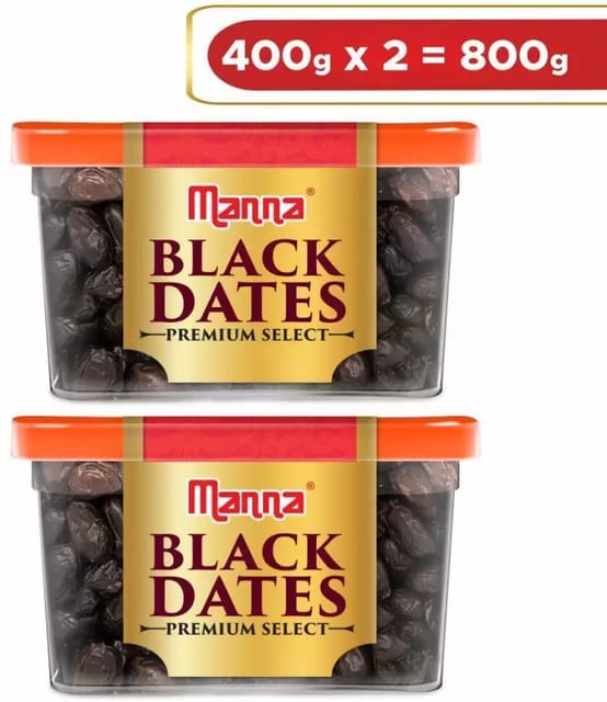 Manna Black Dates - 800g (400g x 2 Packs) | Select Premium Organic Handpicked Dates | Khajoor | Khajur | Soft Dried Healthy Snack | Soft & Juicy texture | Zero Added Sugar & Preservatives | Rich in Iron, Fibre & Vitamins Dry Dates Dry Dates  (2 x 400 g)